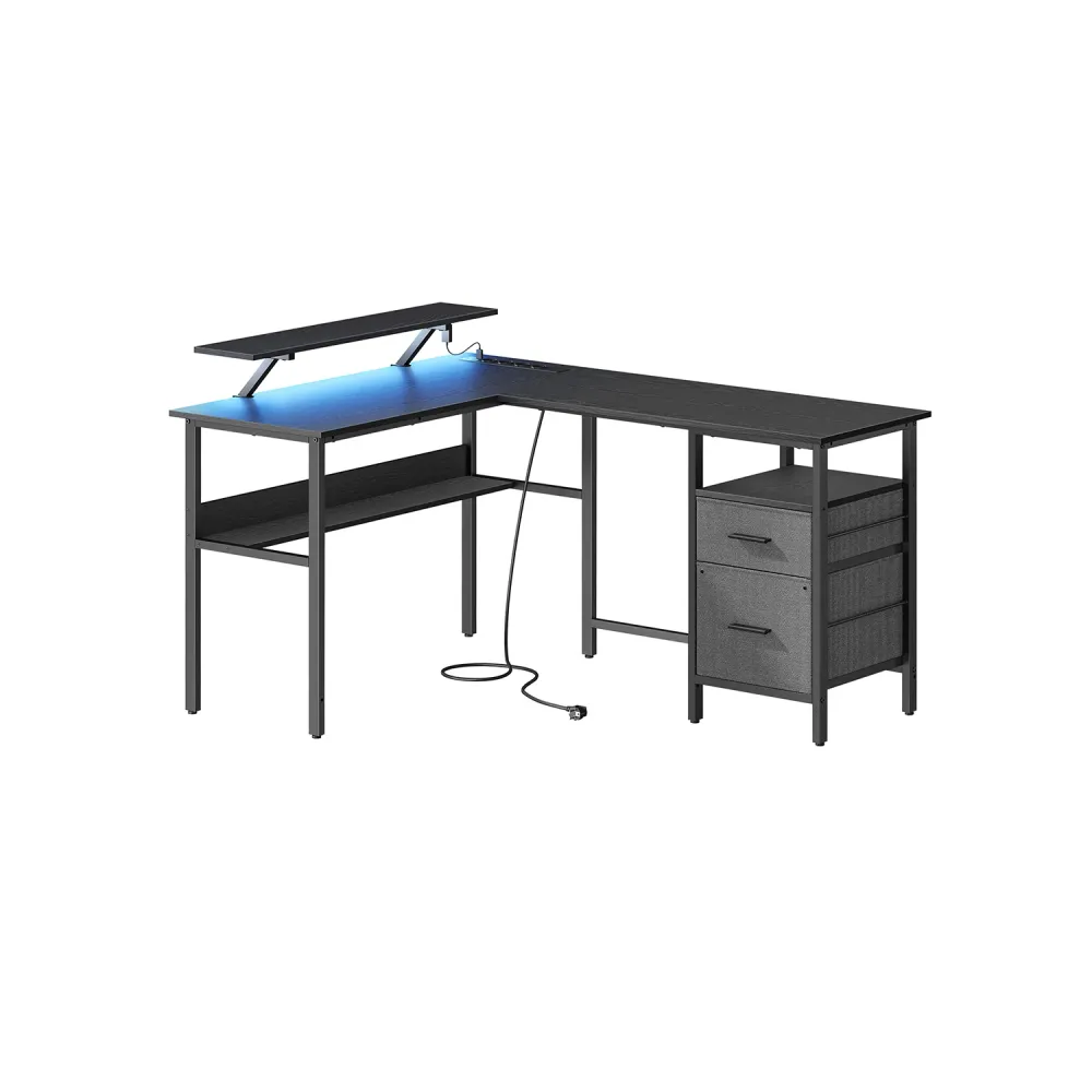 Bureau en L avec multiprise avec rehausseur d’écran VASAGLE