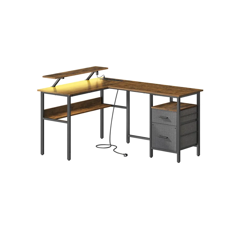 Bureau en L avec multiprise avec rehausseur d’écran VASAGLE