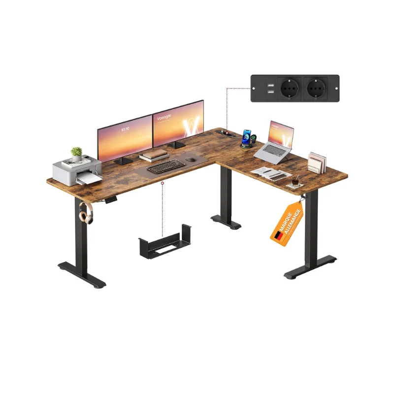 Bureau d'angle L réglable en hauteur, 190 x 155 cm VASAGLE