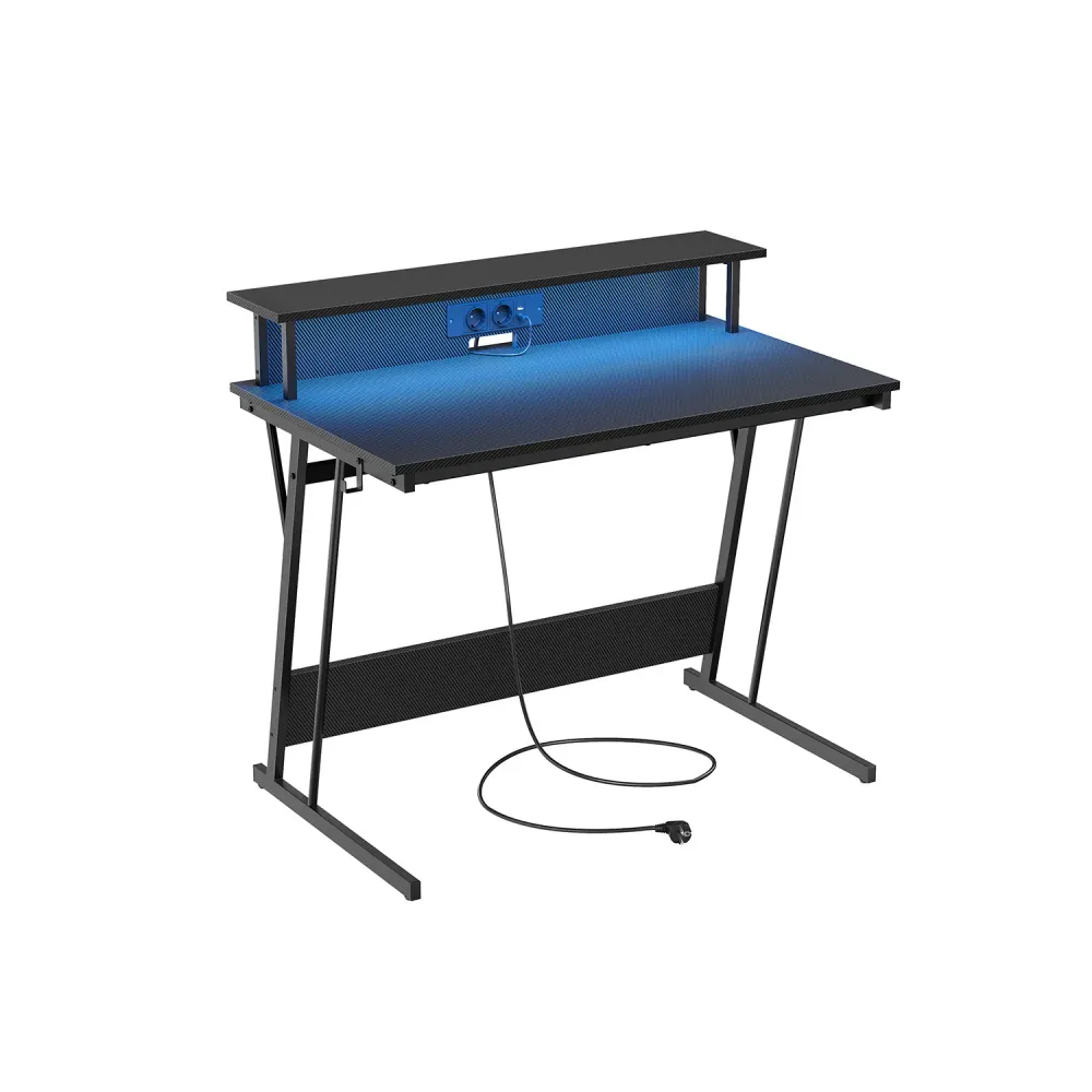Bureau gaming avec led et multiprise pour 2 ordinateurs VASAGLE