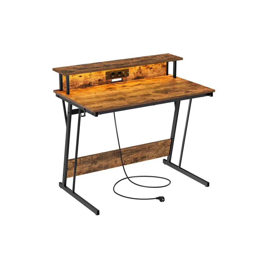 Bureau gaming avec led et multiprise pour 2 ordinateurs VASAGLE