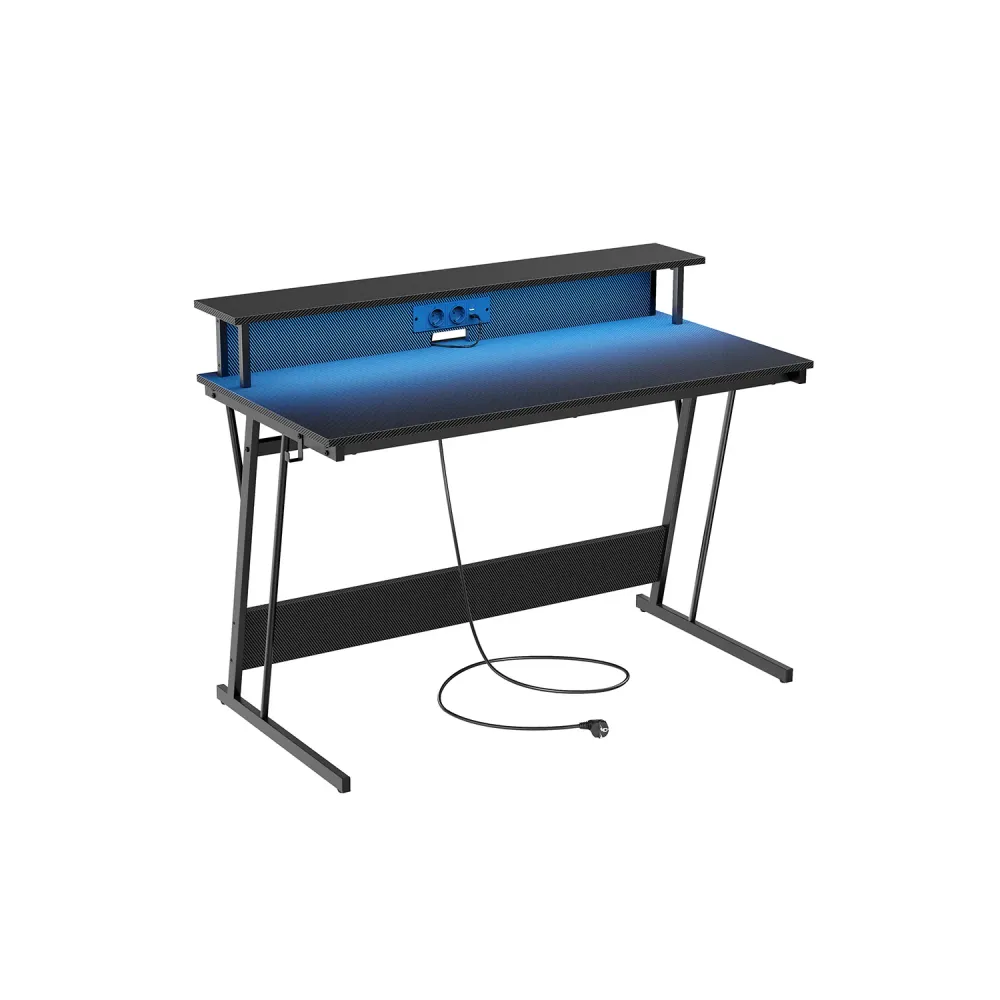 Bureau gaming avec led et multiprise pour 2 ordinateurs VASAGLE