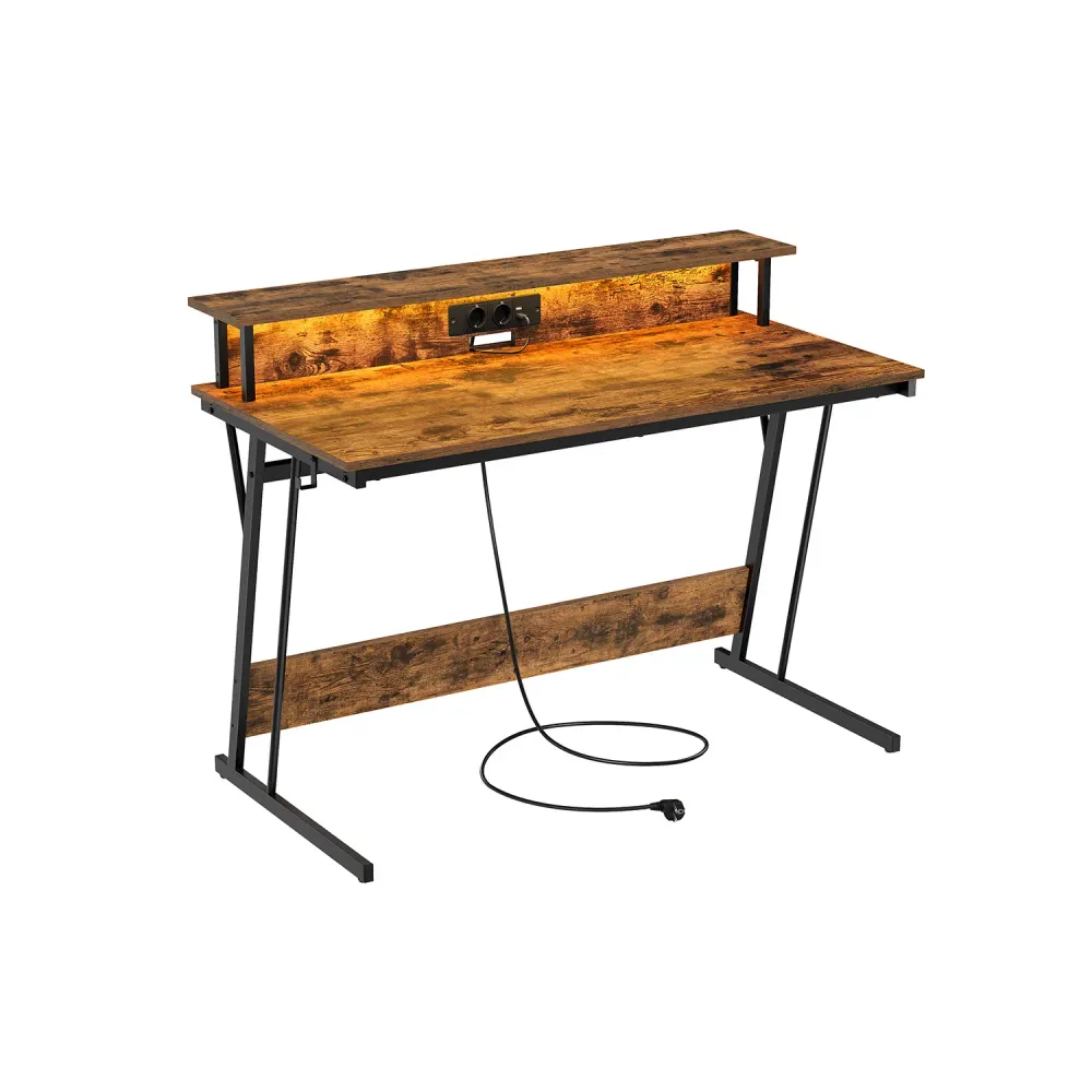Bureau gaming avec led et multiprise pour 2 ordinateurs VASAGLE