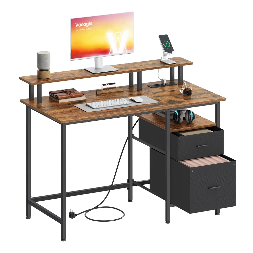 Bureau gaming avec lumières led et multiprise 2 tiroirs 2 ports usb VASAGLE