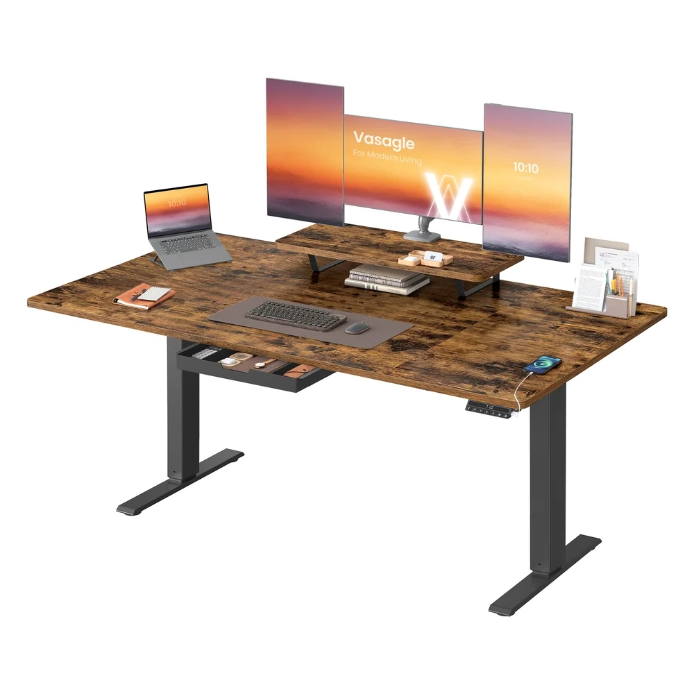 Bureau électrique réglable avec tiroir support écran et port USB VASAGLE