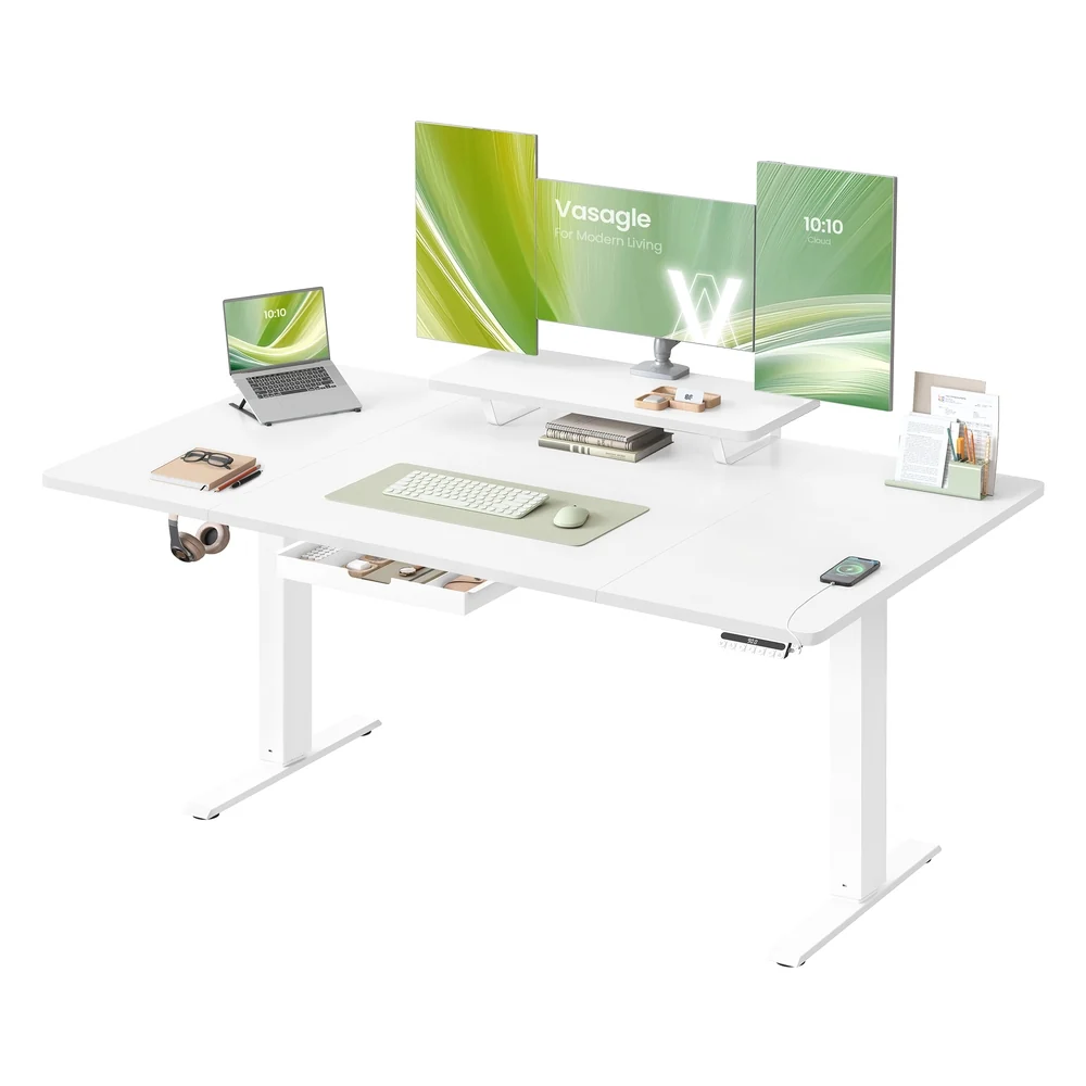 Bureau électrique réglable avec tiroir support écran et port USB VASAGLE