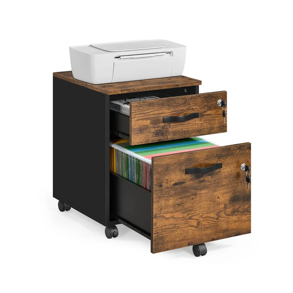 Caisson de bureau à roulettes verrouillable avec 2 tiroirs VASAGLE