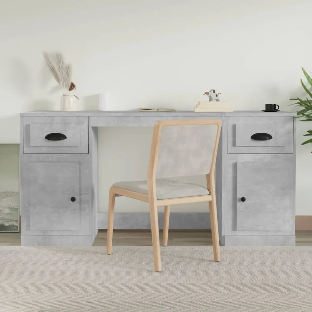 Bureau avec armoire gris béton bois d'ingénierie vidaXL