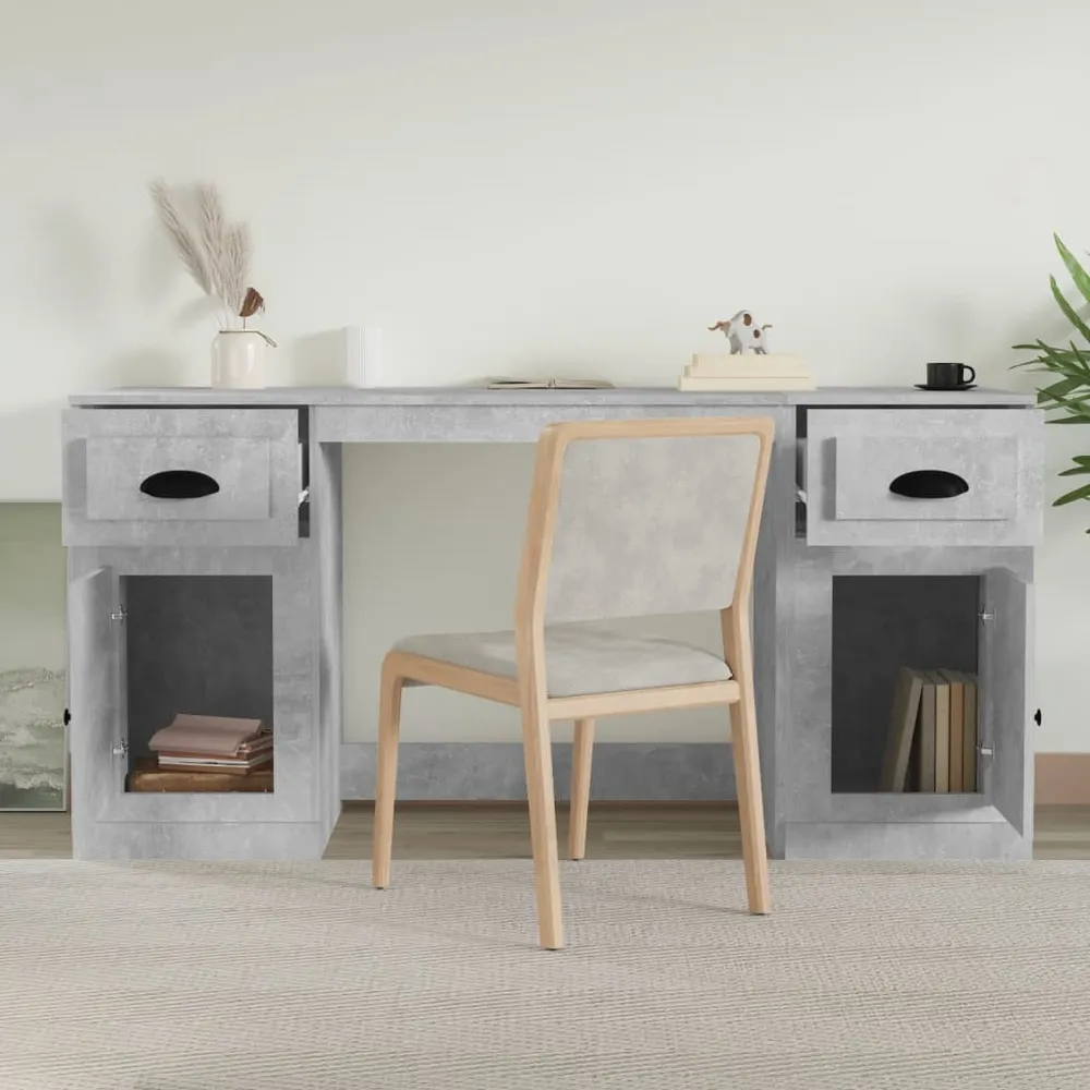 Bureau avec armoire gris béton bois d'ingénierie vidaXL