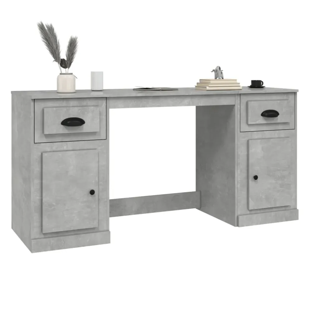 Bureau avec armoire gris béton bois d'ingénierie vidaXL