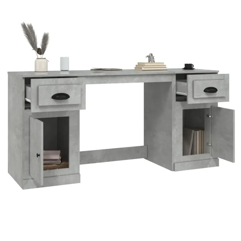 Bureau avec armoire gris béton bois d'ingénierie vidaXL