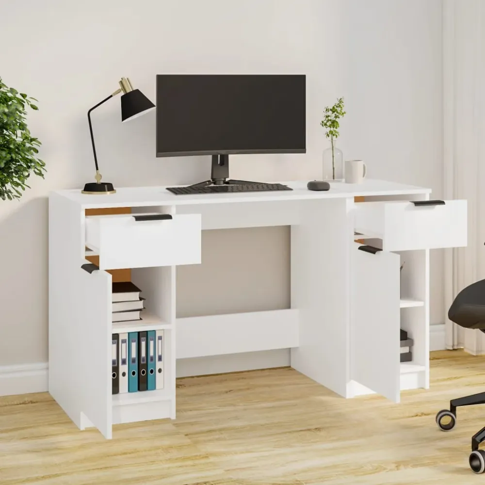vidaXL Bureau avec armoire latérale Blanc Bois d'ingénierie