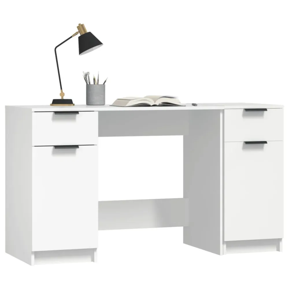 vidaXL Bureau avec armoire latérale Blanc Bois d'ingénierie