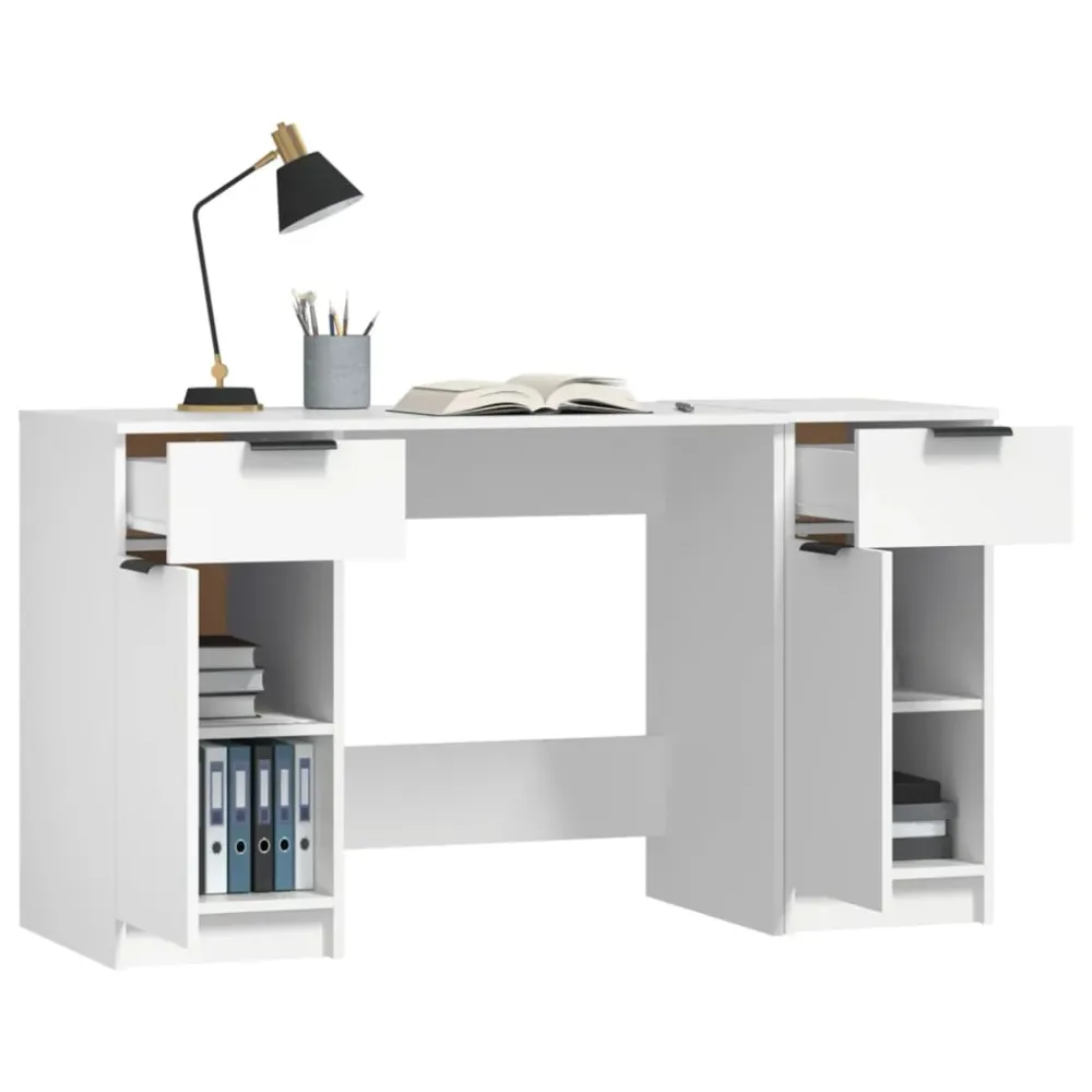vidaXL Bureau avec armoire latérale Blanc Bois d'ingénierie