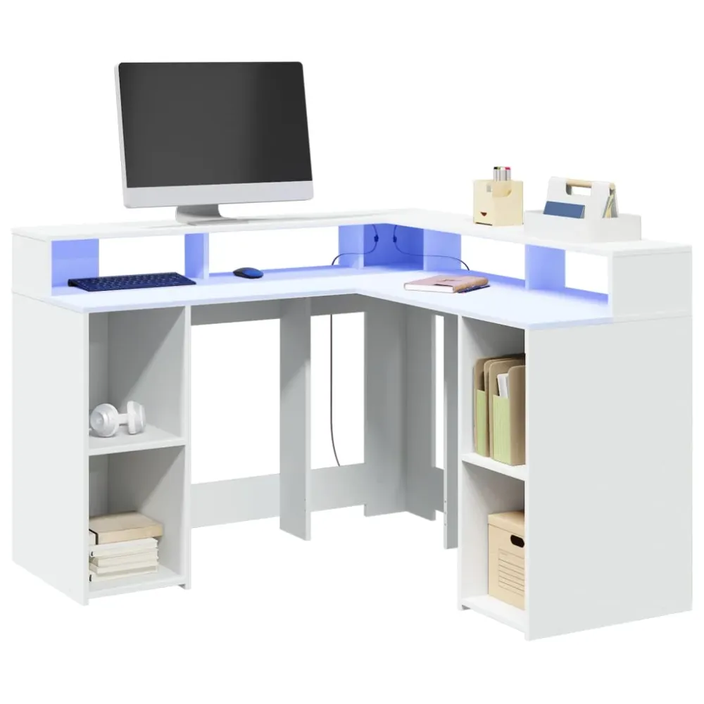 Bureau avec lumières LED blanc 130x130x91 cm bois d'ingénierie vidaXL
