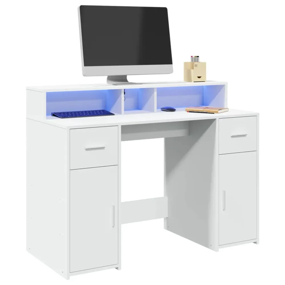 vidaXL Bureau avec lumières LED blanc 120x55x91 cm bois d'ingénierie