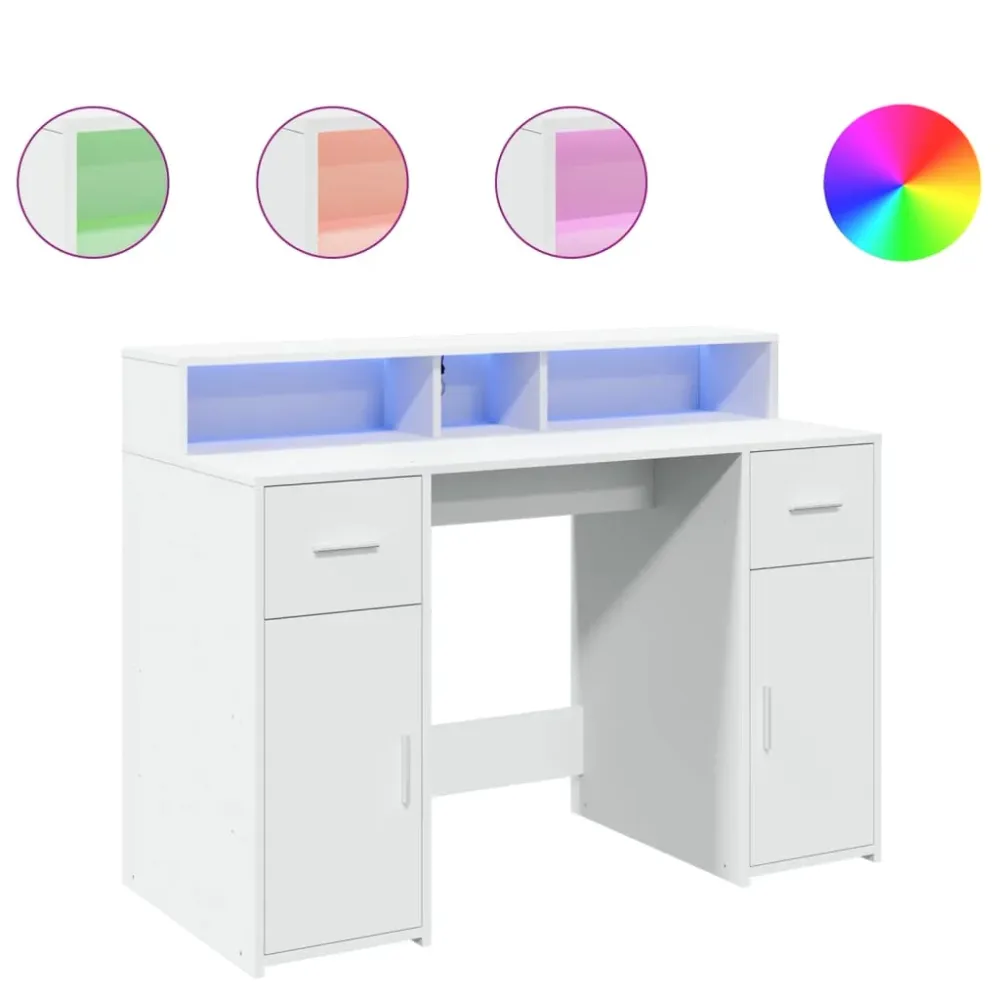 vidaXL Bureau avec lumières LED blanc 120x55x91 cm bois d'ingénierie