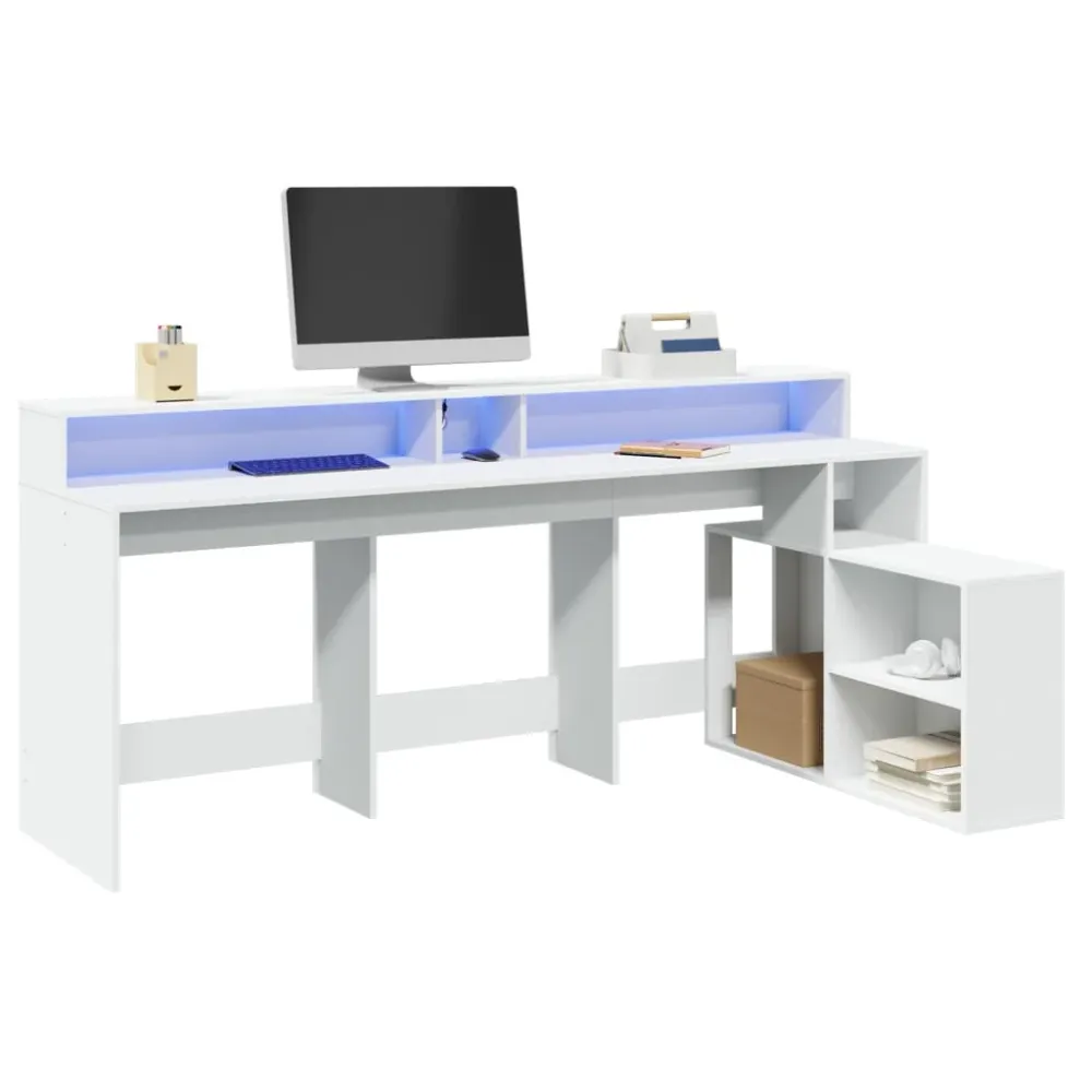 Bureau avec lumières LED blanc 200x104x91 cm bois d'ingénierie vidaXL