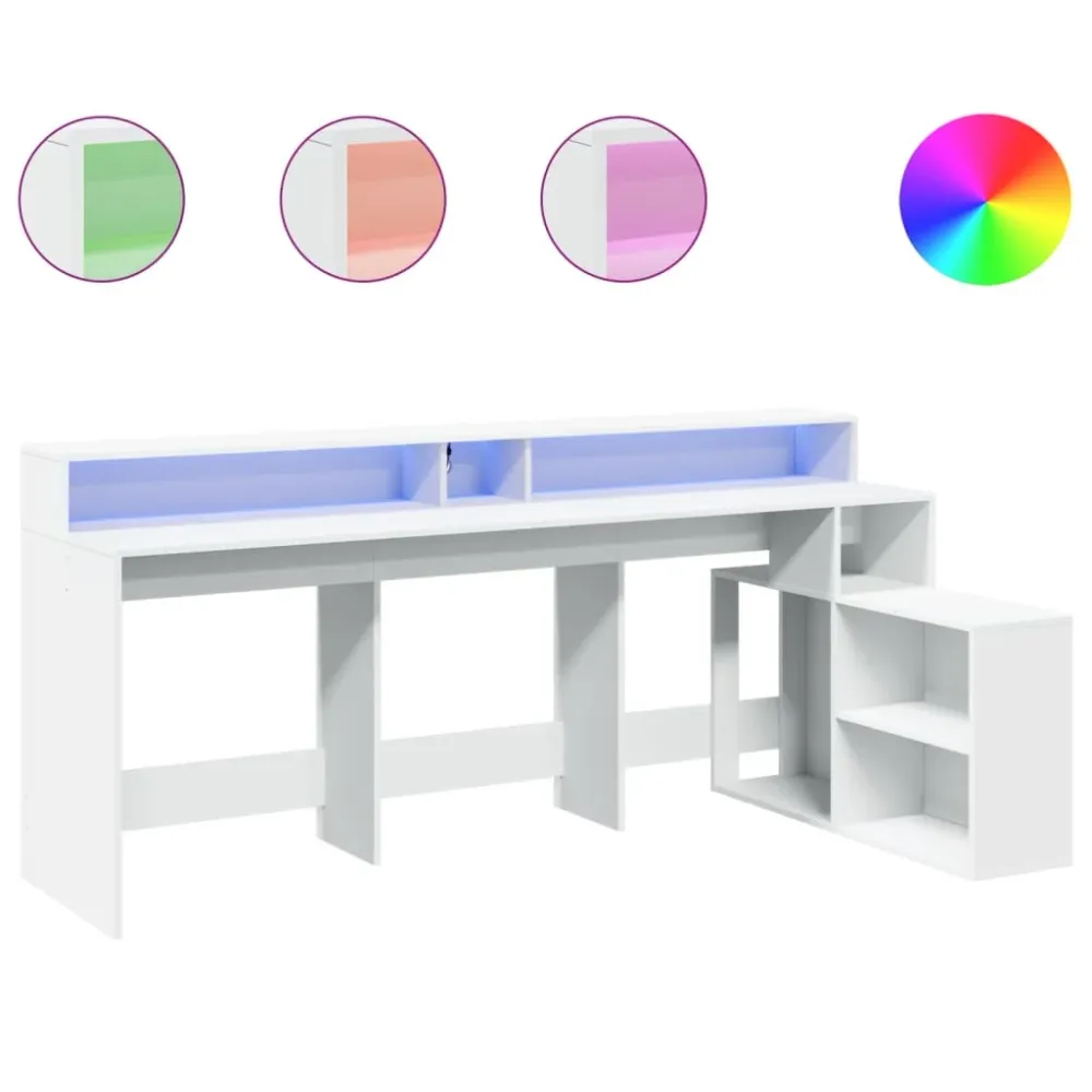 Bureau avec lumières LED blanc 200x104x91 cm bois d'ingénierie vidaXL