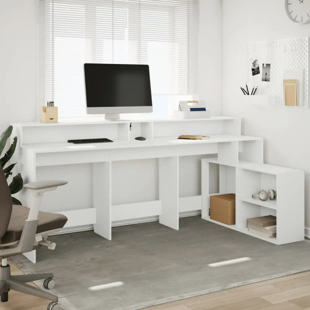 Bureau avec lumières LED blanc 200x104x91 cm bois d'ingénierie vidaXL