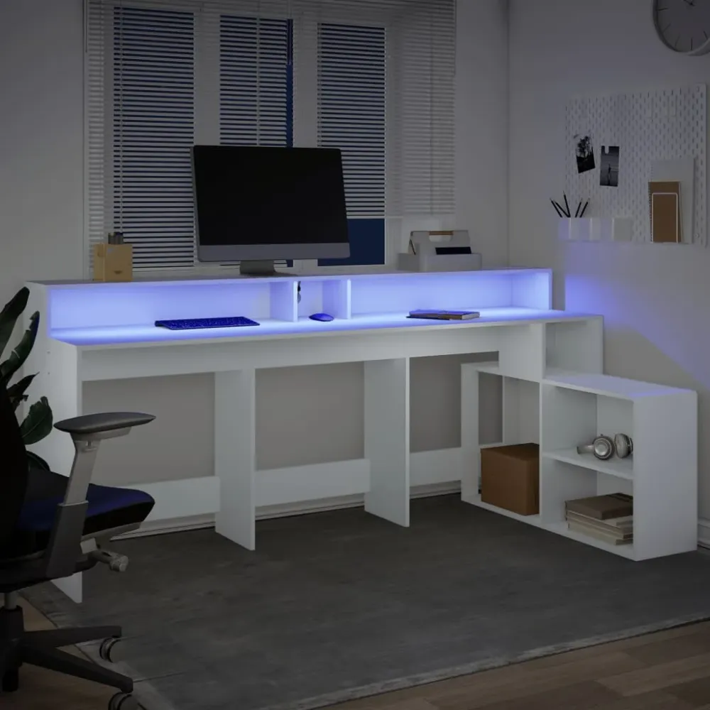 Bureau avec lumières LED blanc 200x104x91 cm bois d'ingénierie vidaXL