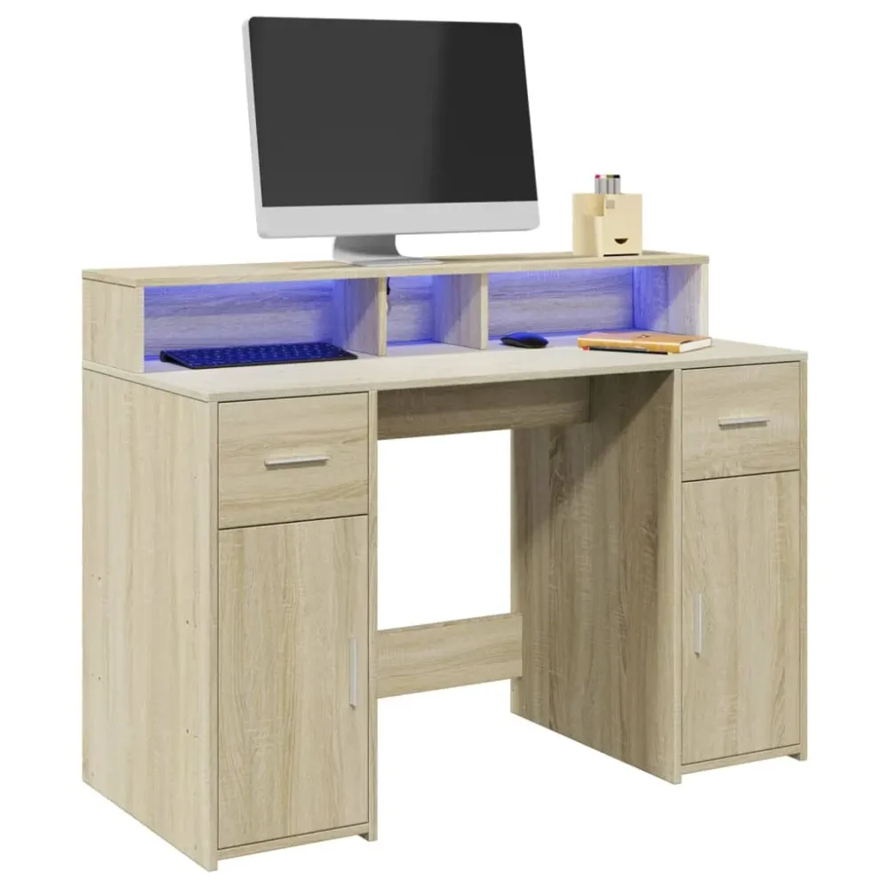 vidaXL Bureau avec lumières LED chêne sonoma bois d'ingénierie
