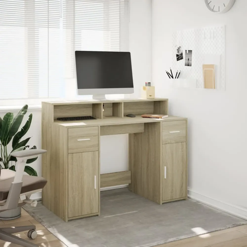 vidaXL Bureau avec lumières LED chêne sonoma bois d'ingénierie