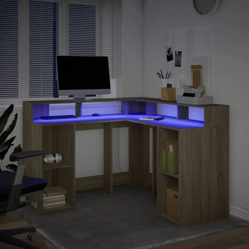 vidaXL Bureau avec lumières LED chêne sonoma bois d'ingénierie