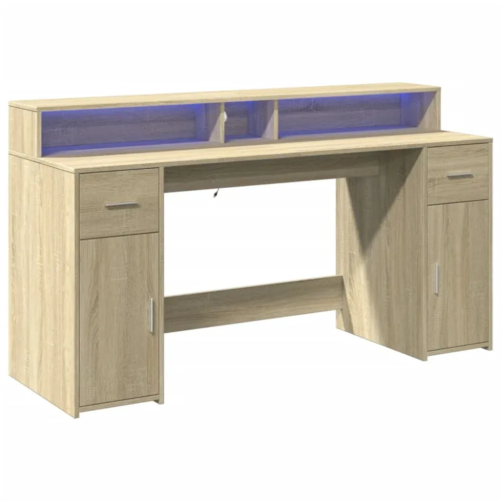 vidaXL Bureau avec lumières LED chêne sonoma bois d'ingénierie