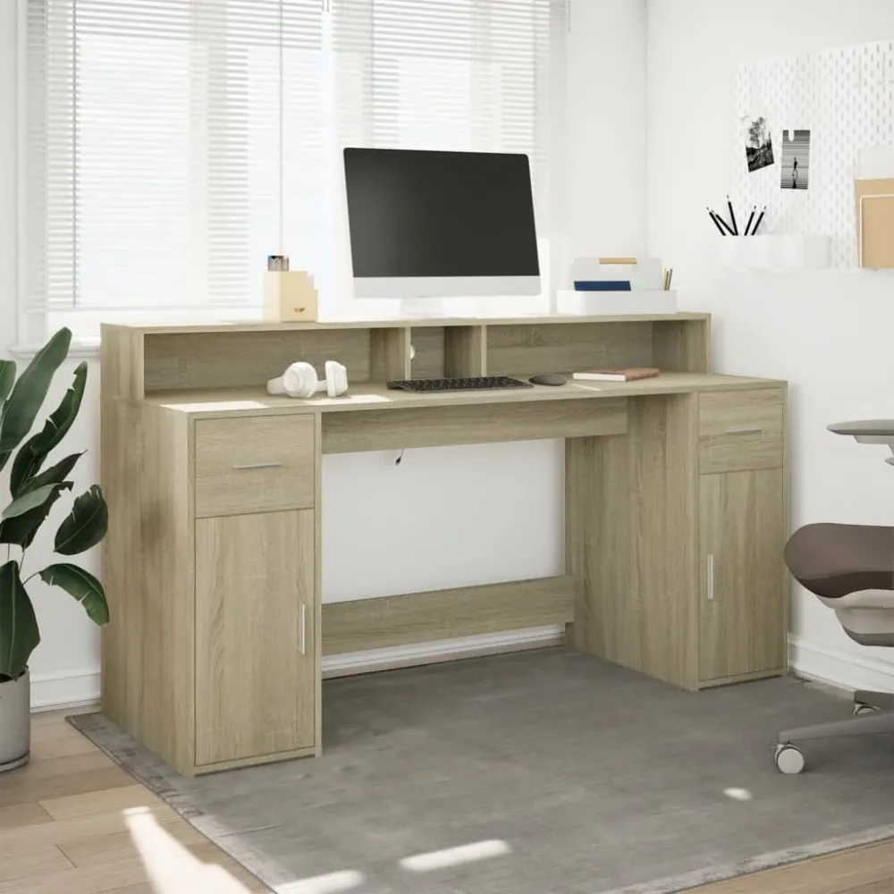 vidaXL Bureau avec lumières LED chêne sonoma bois d'ingénierie
