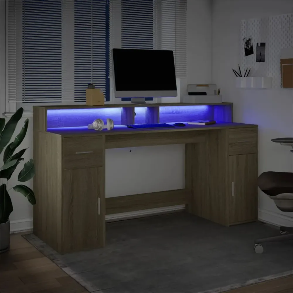 vidaXL Bureau avec lumières LED chêne sonoma bois d'ingénierie