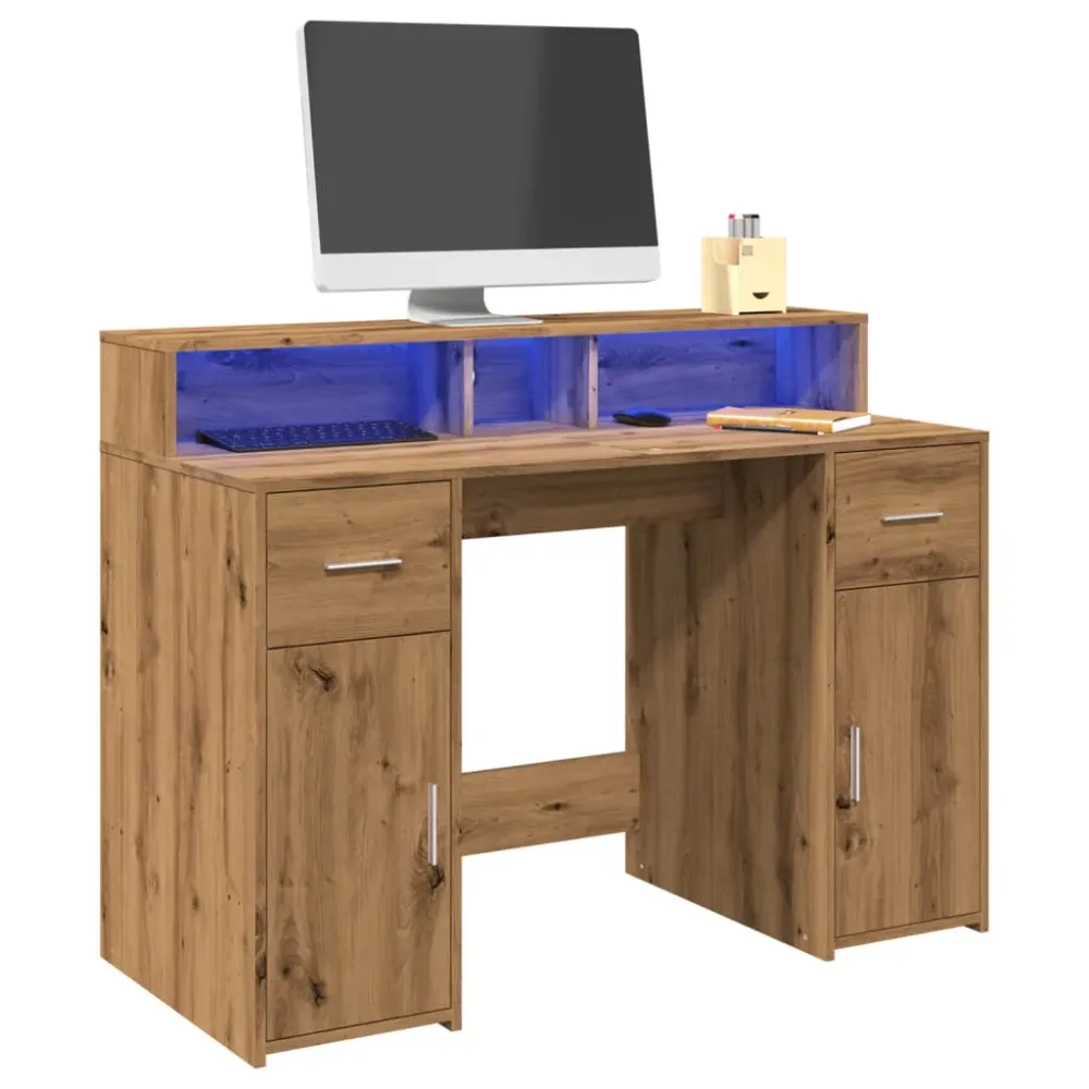 vidaXL Bureau avec lumières LED chêne artisanal bois d'ingénierie