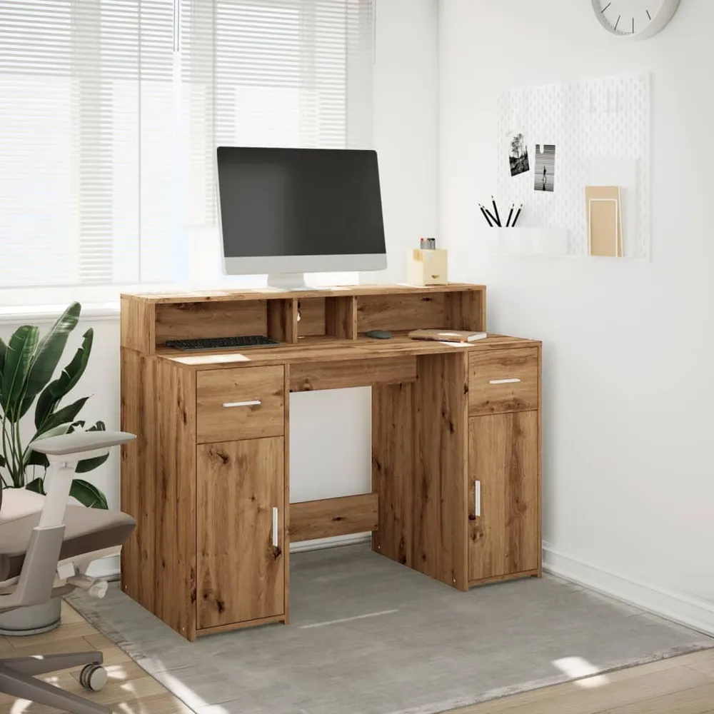 vidaXL Bureau avec lumières LED chêne artisanal bois d'ingénierie