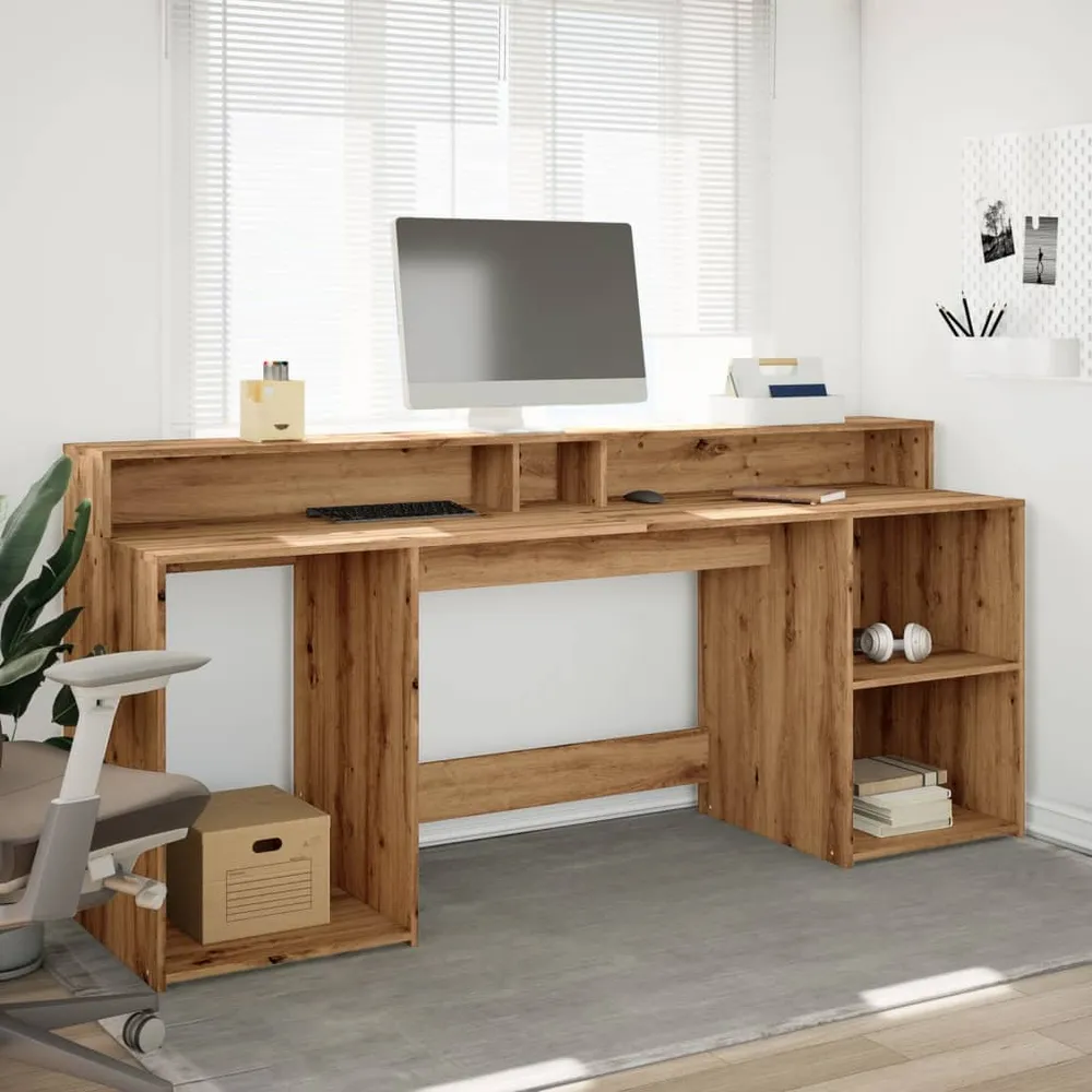 vidaXL Bureau avec lumières LED chêne artisanal bois d'ingénierie