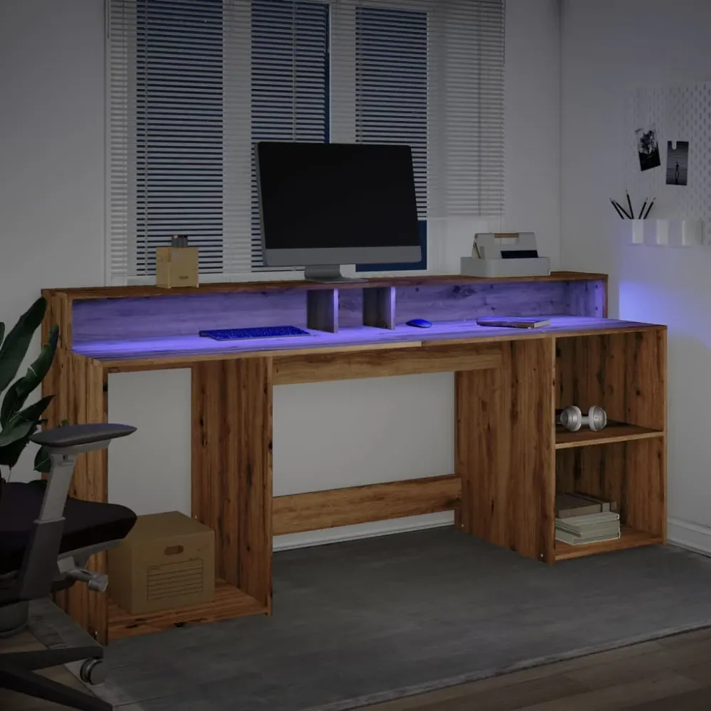 vidaXL Bureau avec lumières LED chêne artisanal bois d'ingénierie