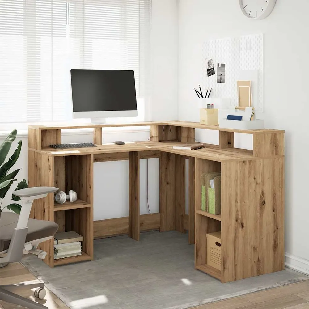 Bureau avec lumières LED chêne artisanal bois d'ingénierie vidaXL
