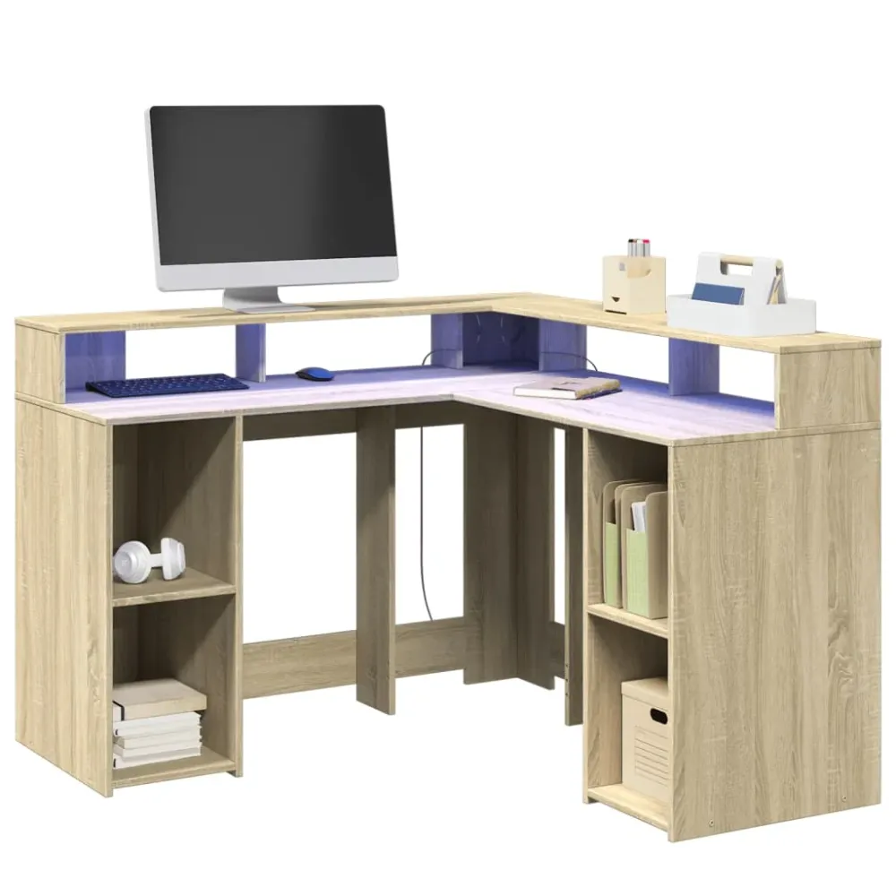 Bureau avec lumières LED chêne sonoma bois d'ingénierie vidaXL