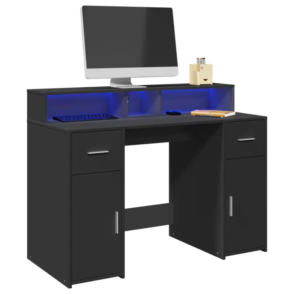 Bureau avec lumières LED noir 120x55x91 cm bois d'ingénierie vidaXL
