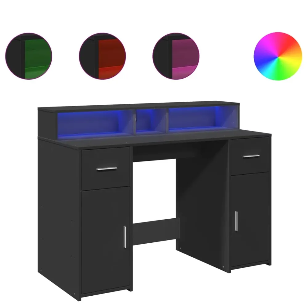 Bureau avec lumières LED noir 120x55x91 cm bois d'ingénierie vidaXL