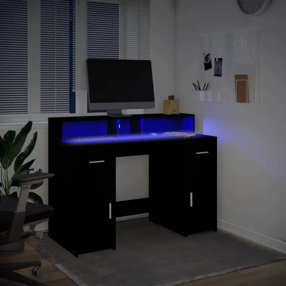 Bureau avec lumières LED noir 120x55x91 cm bois d'ingénierie vidaXL