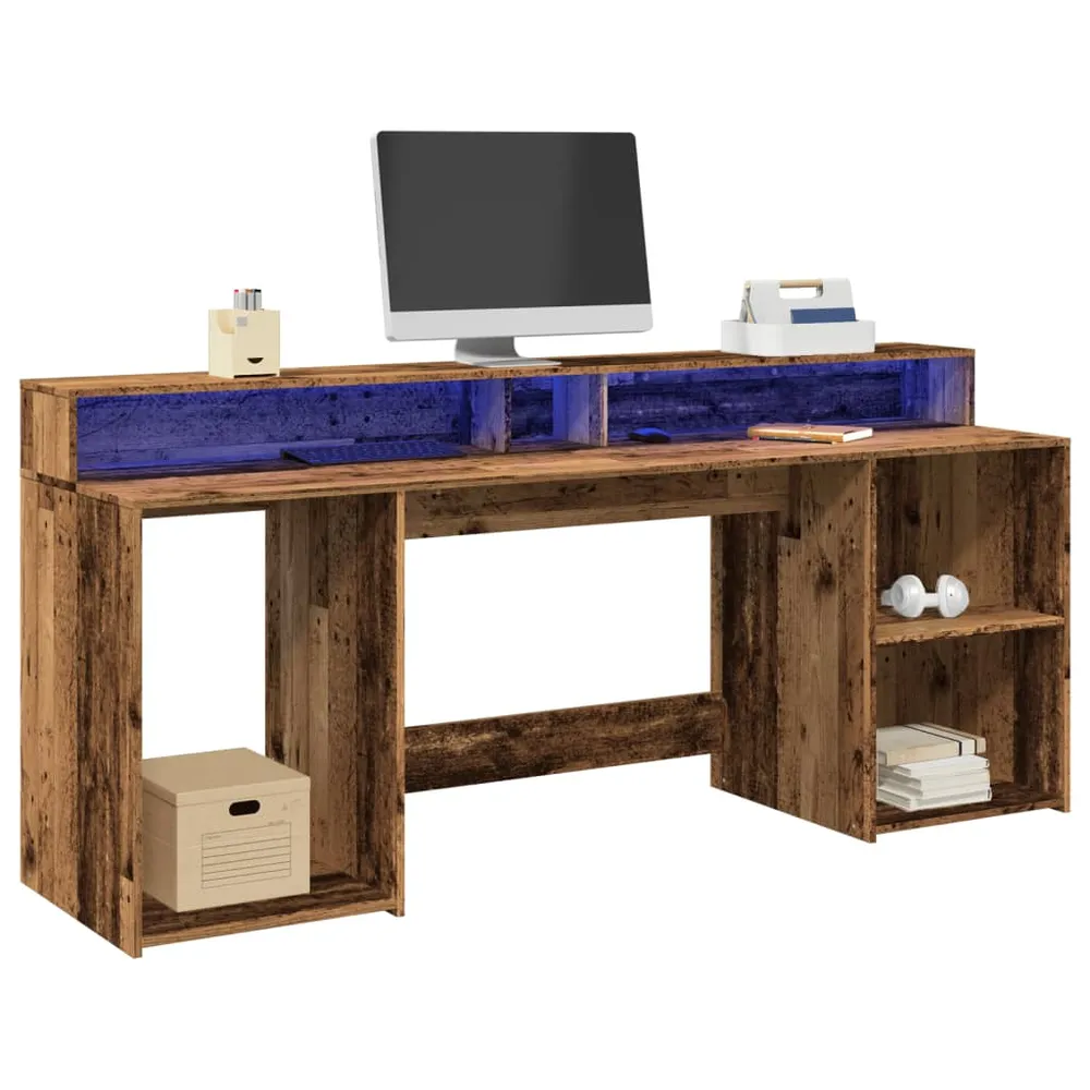 vidaXL Bureau avec lumières LED vieux bois bois d'ingénierie