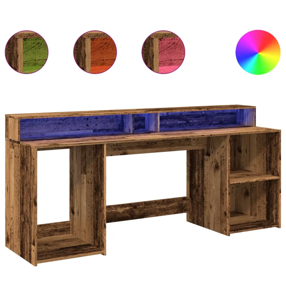 vidaXL Bureau avec lumières LED vieux bois bois d'ingénierie