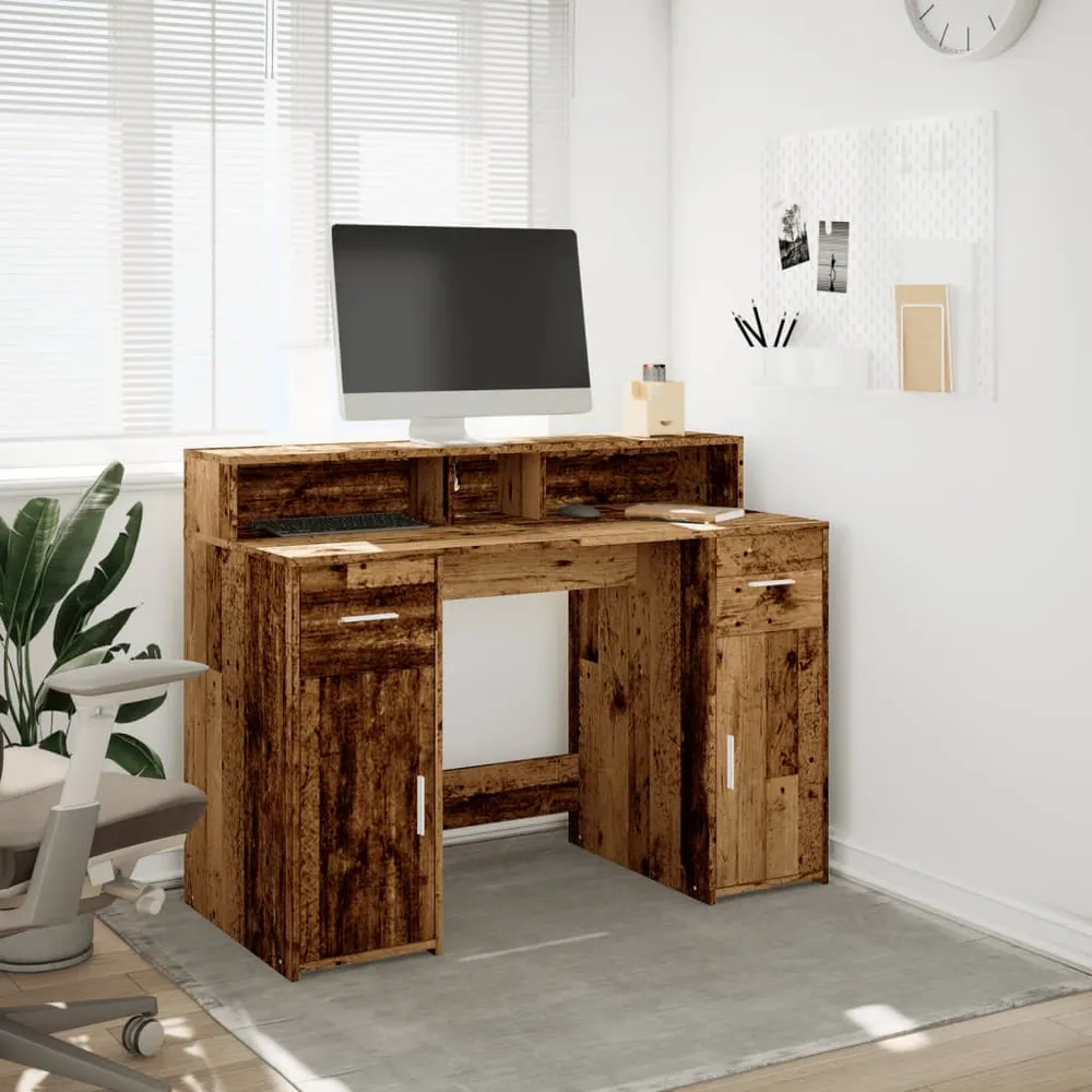 vidaXL Bureau avec lumières LED vieux bois bois d'ingénierie