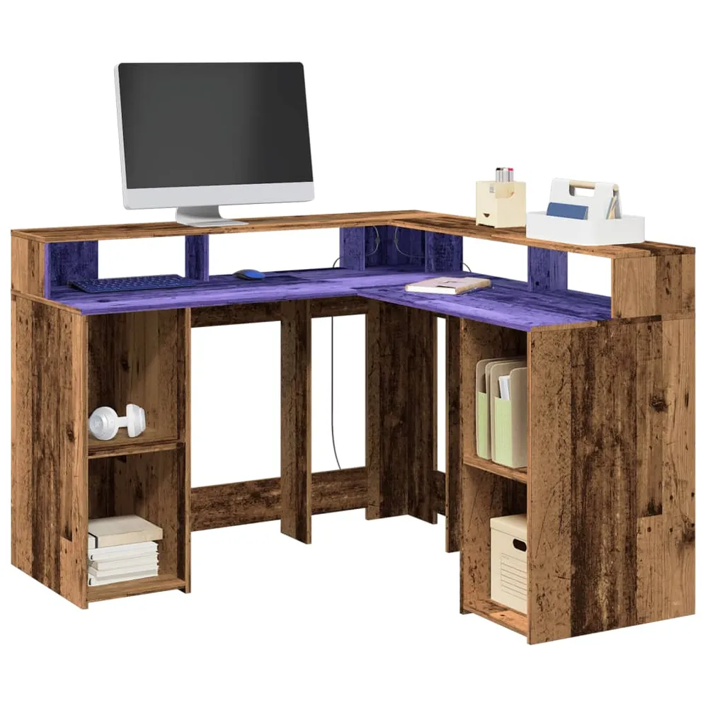 Bureau avec lumières LED vieux bois bois d'ingénierie vidaXL
