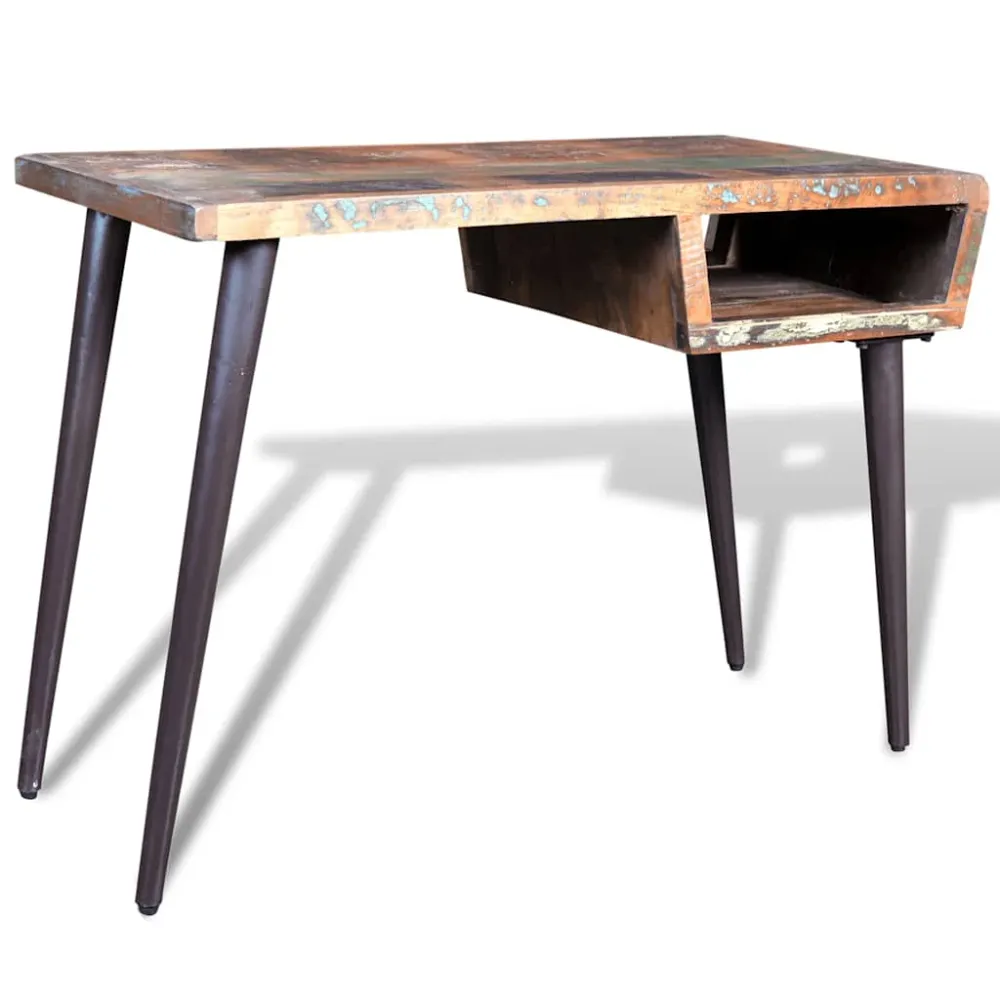 Bureau avec pieds en fer Bois de récupération vidaXL