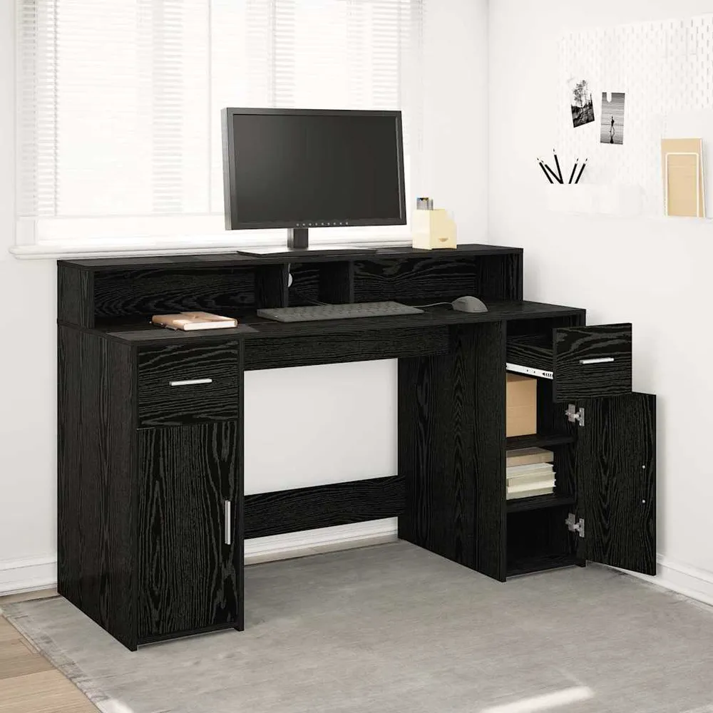 Bureau avec porte Chêne noir 140 x 55 x 91 cm Bois d'ingénierie vidaXL