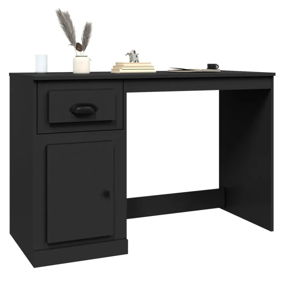 vidaXL Bureau avec tiroir noir 115x50x75 cm bois d'ingénierie