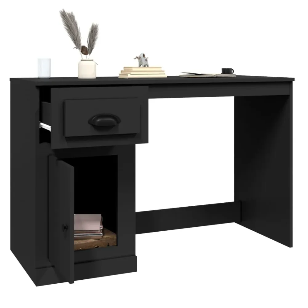 vidaXL Bureau avec tiroir noir 115x50x75 cm bois d'ingénierie