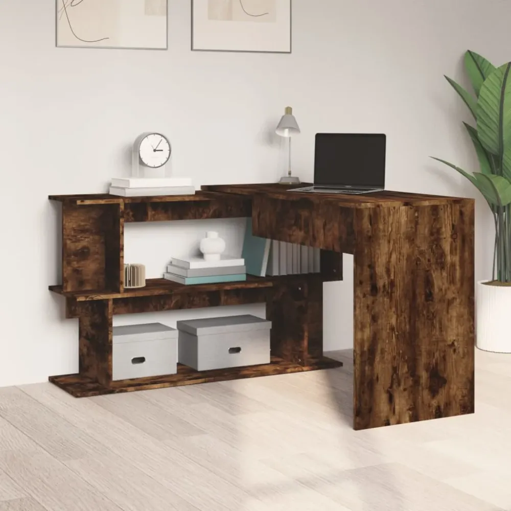 vidaXL Bureau d'angle Chêne fumé 200x50x76 cm Bois d'ingénierie