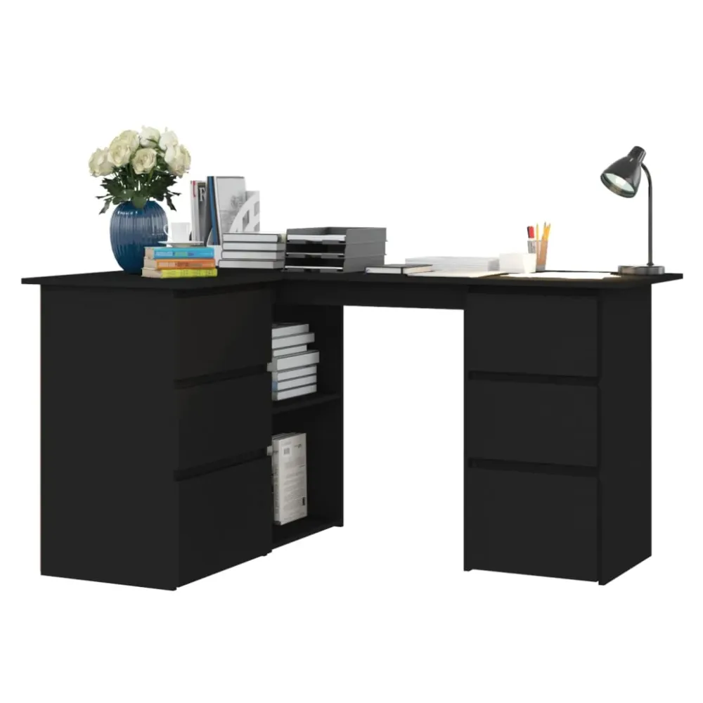 vidaXL Bureau d'angle Noir 145x100x76 cm Bois d'ingénierie